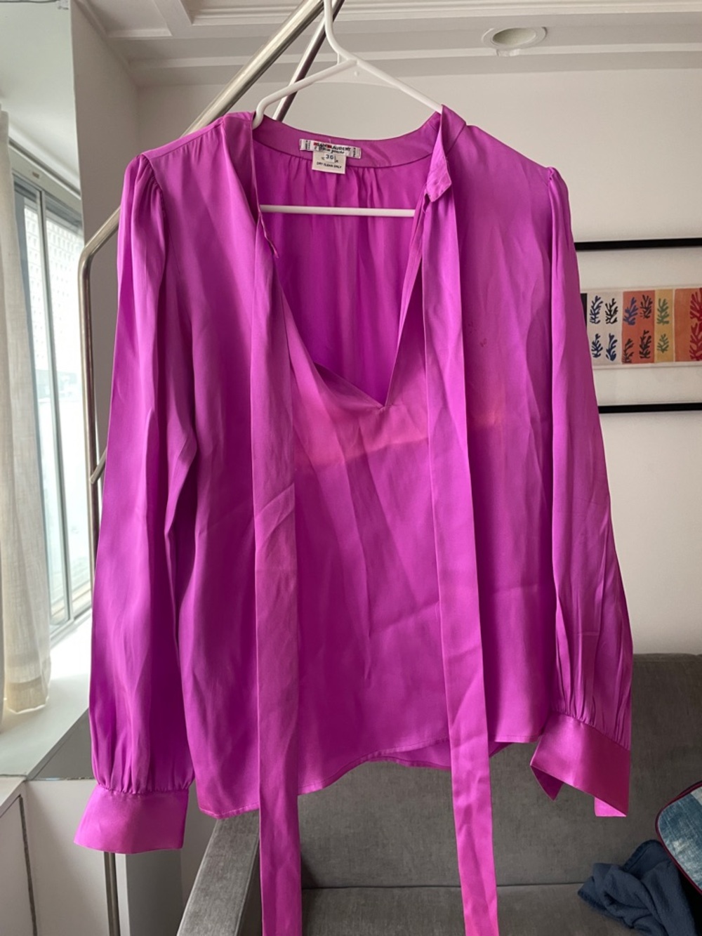 Vintage Saint Laurent Silk Tie-Neck Blouse in Fuchsia - Picture 9 of 13